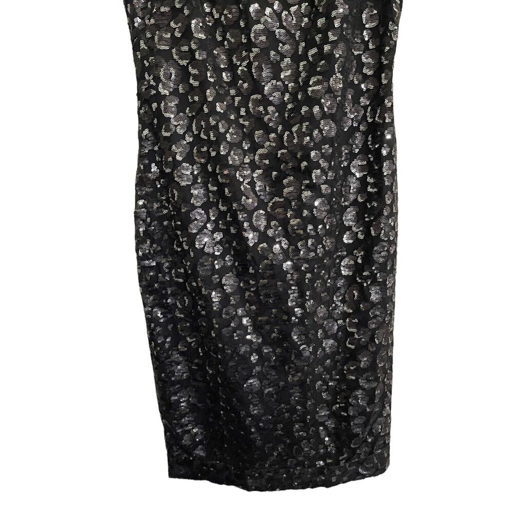 NWOT CALVIN KLEIN 6 Leopard Black Silver Sheath Sequin Dress VNeck NEW #7126 - Picture 4 of 13